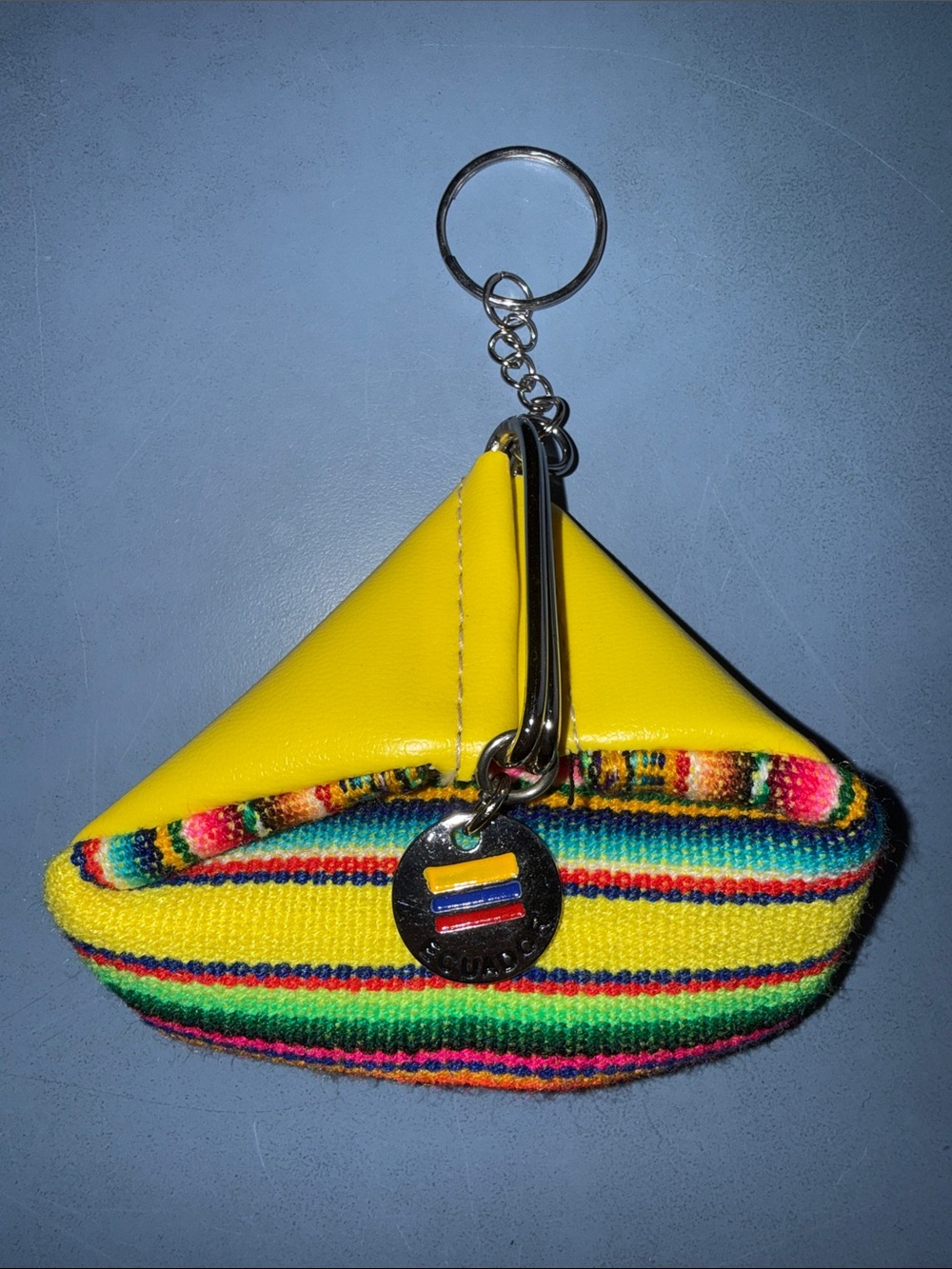 Yellow Multicolor Stripe Coin Purse with Metal Keyring